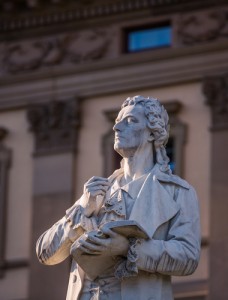 Statue of the German poet Friedrich Schiller in front of the Staatstheater in Wiesbaden; Axel Lauer, shutterstock