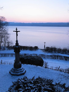 The cross marks the spot where the body of Ludwig II was found