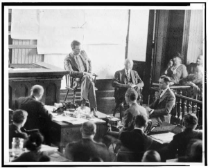 Charles Lindberg testifies at the trial. Library of Congress Prints & Photographs Division, public domain.