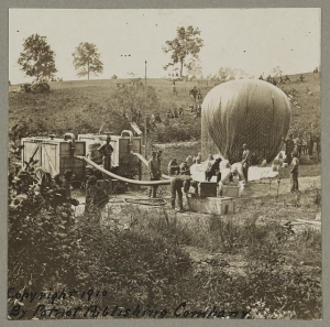 Hydrogen wagon inflates a Civil War balloon.