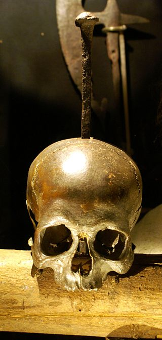 Impaled skull of a pirate.