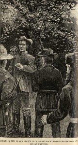 "Lincoln protecting Potawatomi" by Unknown - Northern Illinois University; Browne, Francis F. The Every-day Life of Abraham Lincoln. New York: N.D. Thompson Publishing Co., 1886. Licensed under Public Domain via Wikimedia Commons 