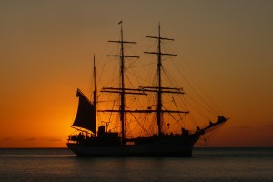 Ship in the sunset.