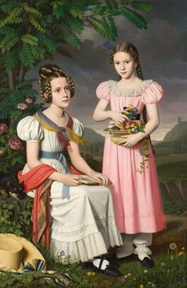 A portrait of two Bavarian girls in 1830.