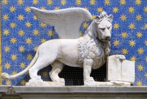 Venice's lion is often shown holding a book.