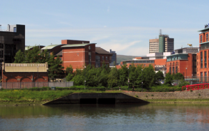 The confluence of the Blackstaff and the River Lagan.