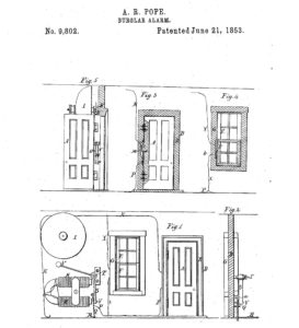 Patent for the first burglar alarm.