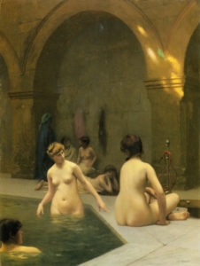 People bathing at a public bath.