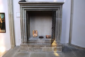 The Regiswindis shrine in the church, where her casket used to reside. It was stolen during the Reformation.