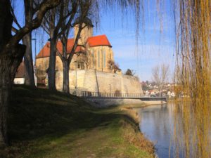 According to legend, the nurse threw Regiswindis down these castle walls/cliffs. The Regiswindis Church now stands where the castle once stood.