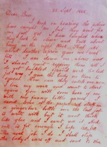 Page one of the Dear Boss letter, which has been mistakenly attributed to Jack the Ripper.